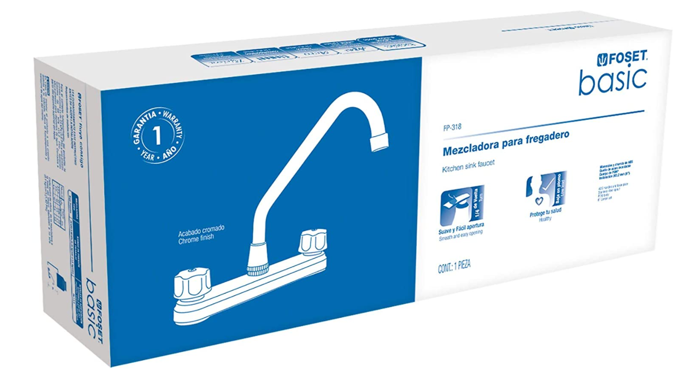 Mezcladora plástica 8" para fregadero, Cuello largo Foset Basic FP-318