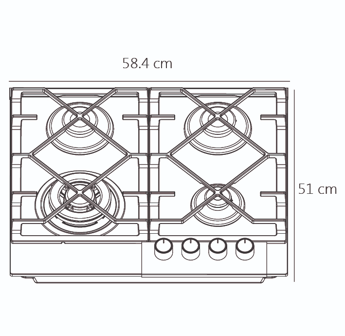 Parrilla 4 Quemadores de Gas Cristal Negro EB-485BL