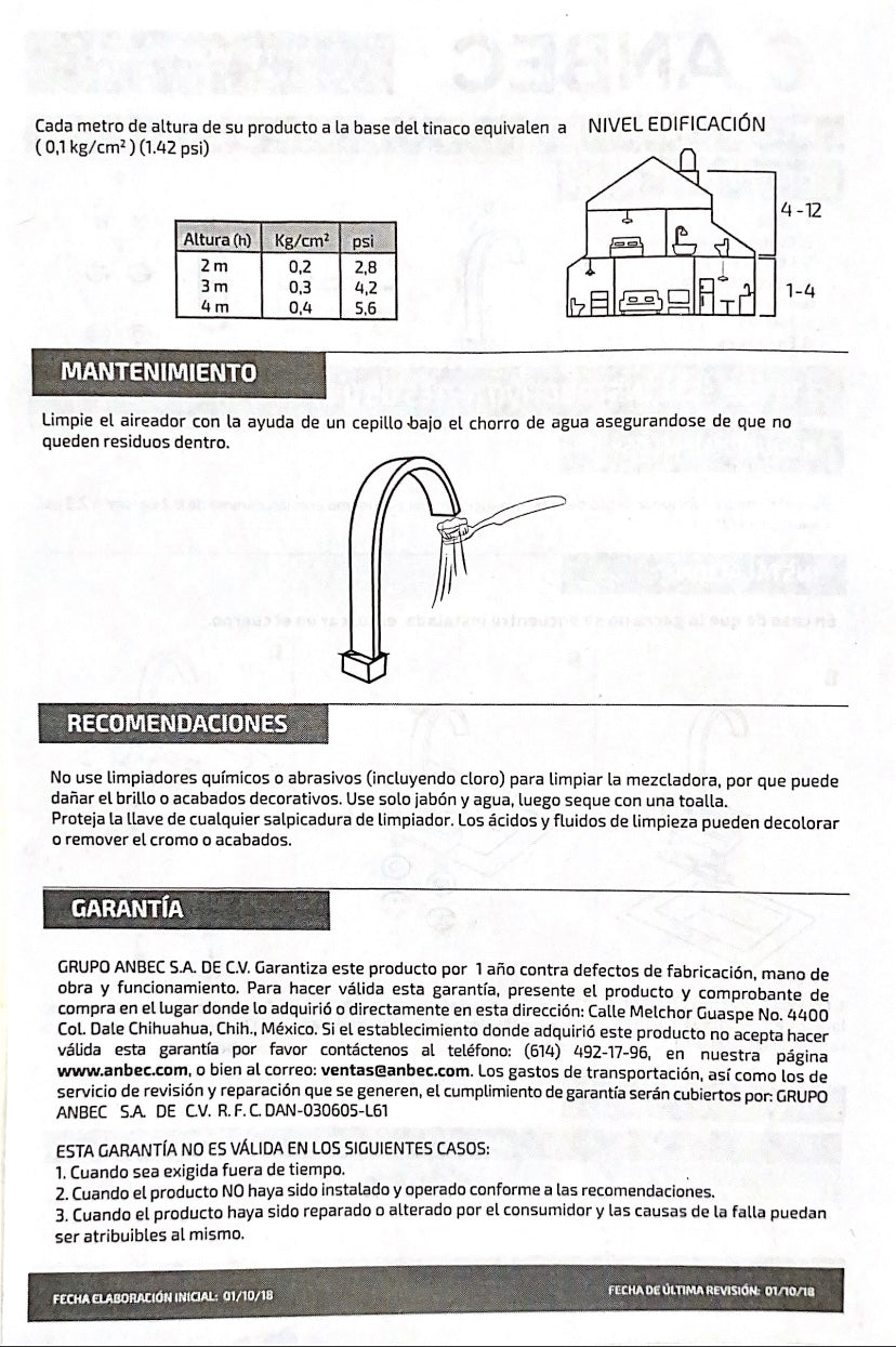 Llave Mezcladora para Fregadero Anbec MEZF8287